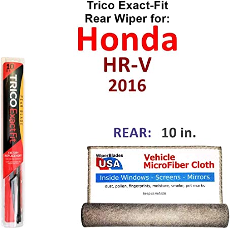 Rear Wiper Blade for 2016 Honda HR-V Trico Exact Fit Bundled with MicroFiber Interior Car Cloth