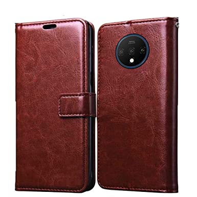 Pikkme OnePlus 7T Flip Case Leather Finish | Inside TPU with Card Pockets | Wallet Stand | Shock Proof | Magnetic Closure | 360 Degree Complete Protection Flip Cover for OnePlus 7T 1 7T - Brown
