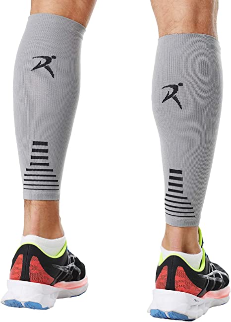 Rymora Leg Compression Sleeve, Calf Support Sleeves Legs Pain Relief for Men and Women, Comfortable and Secure Footless Socks for Fitness, Running, and Shin Splints – Grey, X-Large (One Pair)