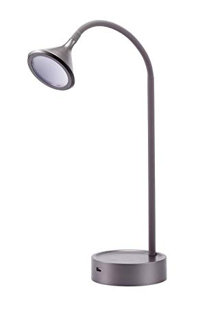 BLACK DECKER VLED1812GRAY-BD Flexible Gooseneck USB Charging Port LED Desk Lamp, Gray