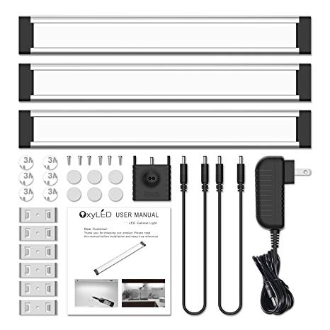 Under Cabinet Lighting 3 Light Panels Kit, OxyLED Dimmable LED Lighting Kit Plug in Cabinet Light Strips, Warm 2800~3000K, 13.5W 12V DC, 1500 Lumen Super Bright for Kitchen Counter Closet Shelf Lights