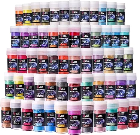 LET'S RESIN 60 Colors Mica Powder,Natural Pearlescent Pigment Powder for Epoxy Resin/UV Resin for Candle Making, Resin Dye, Painting, Bath Bombs, Art Crafts