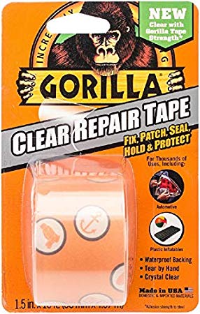 Gorilla 6015002-5 Repair Duct Tape, 1.5" x 5 yd, Clear, 5 Pack