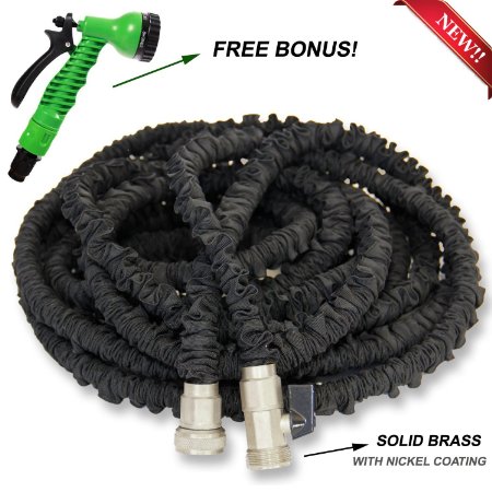 2016 NEWEST 75ft Heavy Duty Expandable Garden Hose - Designed for Garden Watering, Car/Pet Washing - Premium Exterior, Solid Brass Ends, High Pressure Resistant, 7 Spraying Patterns