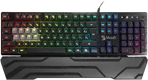 Bloody B380 Light Strike 8 Key Optical Gaming Keyboard by Bloody Gaming | RGB LED Backlit Keyboard | Smooth & Linear Key Feedback | Ergonomic Detachable Wrist Rest Design | LK Optical Series