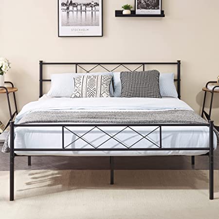 VECELO Metal Platform Bed Frame Mattress Foundation with Headboard & Footboard, NO Boxing Spring Needed, Heavy Duty Support, Easy Assembly (Queen)