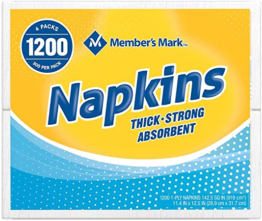 Member's Mark 1-Ply Everyday White Napkins 11.4 x 12.5 (300 napkins x 4 packs = 1200 total napkins)