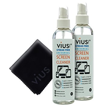 vius® Computer Screen Cleaner Spray And Protection For LCD LED TV Laptop Tablet Desktop Monitor Smart Phone Touchscreen Electronic Devices Removes Dust Dirt Oil Blurs and Protects - 8oz (2-pack)