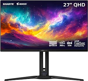 GIGABYTE - AORUS FO27Q3-27" QD OLED Gaming Monitor - QHD 2560x1440-360Hz - 0.03ms GTG - AMD FreeSync Premium Pro - Type C KVM - HDMI, DP, Type C - Height Adjustable - Black