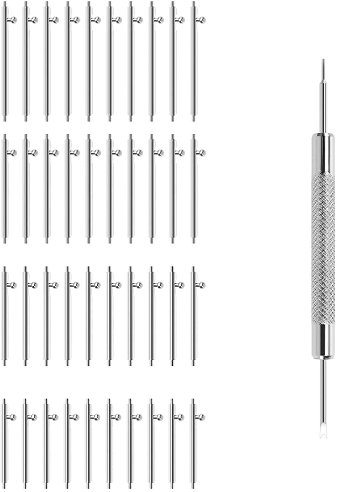 40PCS Quick Release Spring Bars Watch Lugs 316L Stainless Steel Strap Link Pins with Remove Tool 18mm 20mm 22mm 24mm Length 1.5mm Diameter