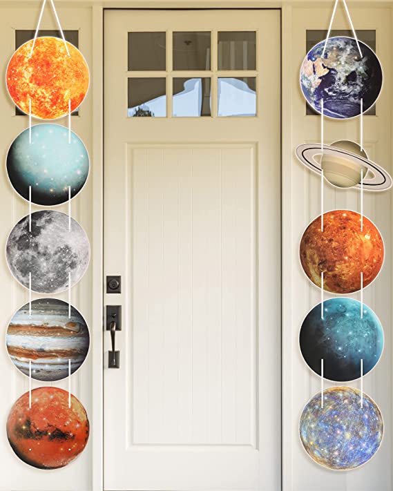 10 Pcs Planets Theme Party Decor Supplies Outer Space Cardboard Cutout Birthday Decorations Planet Space Party Decorations Door Sign Porch Banner for Kids Teens Space Birthday Party