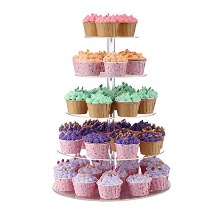 AMOAYO 5 Tier Acrylic Cupcake Stand Dessert Stand for Wedding Birthday Christmas Party