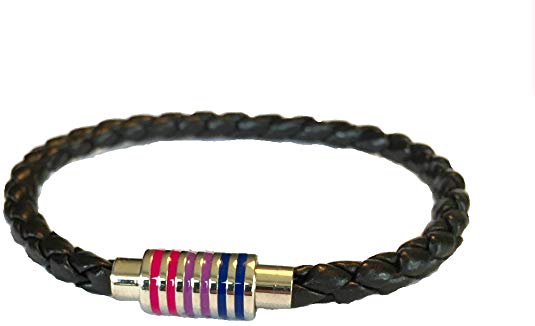 Strongest Link BI Pride Black Braided Leather Bracelet with Magnetic Clasp 7" Inches