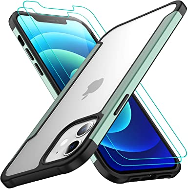 AEDILYS Compatible with iPhone 12 Mini Case (2020),[Airbag Series] with [2 x Tempered Glass Screen Protector] [ Military Grade ] | 15Ft. Drop Tested [Scratch-Resistant] 5.4 Inch- Light Green