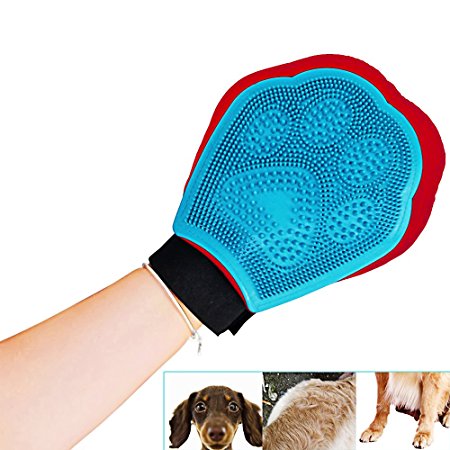 Easylifer Pet Dog Grooming & Cat Grooming Brushes Glove Mitt Brush - Removing Dead Hair and Massage, Bath Glove, for Short Hair, Long Hair Dog, Cat and Horse(Red)