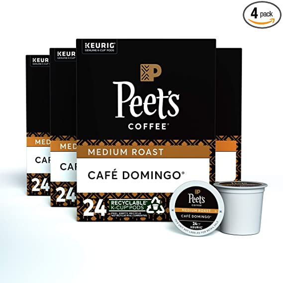 Peet's Coffee Café Domingo, Medium Roast, 96 Count Single Serve K-Cup Coffee Pods for Keurig Coffee Maker