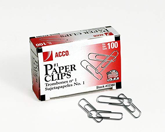 ACCO Paper Clips, Economy, Smooth, 1 Size, 100/Box, 10 Boxes (A7072380)