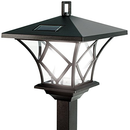 60'' Versatile, Two Looks In One Vintage Outdoor Solar LED Lamp Post, Black