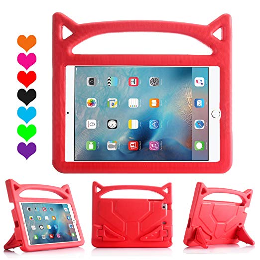 Riaour All-New iPad Air Case/iPad Air 2 Case/iPad 2017/2018 9.7 inch Case, Light Weight Shock Proof Handle Stand Kids Case for iPad 9.7 2017/2018 iPad Air/iPad Air 2/iPad Pro 9.7(Red)