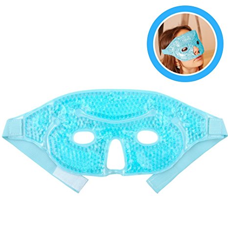 FOMI Hot Cold Therapy Gel Bead Facial Eye Mask. Migraine / Headache Relief. Reduce Eye Puffiness and Dark Circles. Fabric Back for Ultimate Comfort, Dual Sided For Perfect Temperature