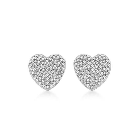 Carissima Gold 9 ct White Gold Diamond Pave Set Heart Stud Earrings