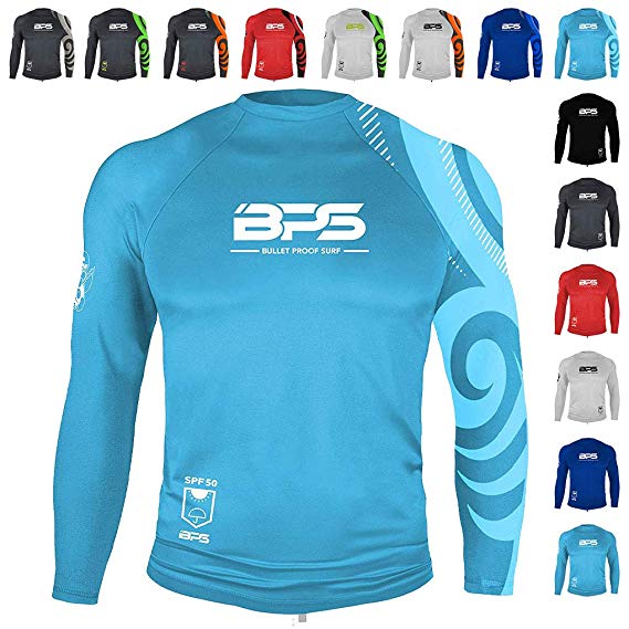 BPS Men's UPF 50  Short Sleeve and Long Sleeve Swim Shirt/Rash Guard with Sun Protection