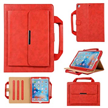 Uliking iPad Mini 1/Mini 2/Mini 3/Apple Mini 4 Handbag Case, Slim Smart Multi-Angle Folio Stand PU Leather Protective Cover with Handle Hand Strap [Document Pocket][Auto Wake/Sleep]   Stylus Pen, Red