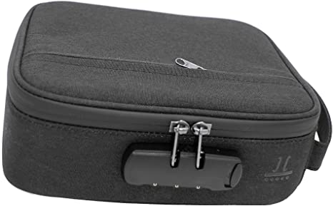 Smell Proof Bag w/Combination Lock Box – 8 Layer Stash Box for Continuous Absorption of Odors – 4 Removable & Changeable Partitions – Discreet Travel Storage for Medical/Recreational Cannabis (Black)