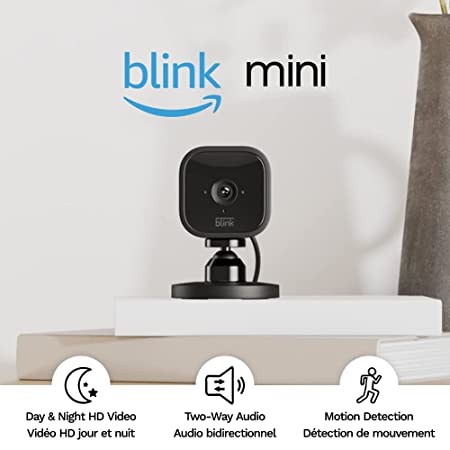 Blink Mini – Compact indoor plug-in smart security camera, 1080p HD video, night vision, motion detection, two-way audio, easy set up, Works with Alexa – 2 cameras (Black)