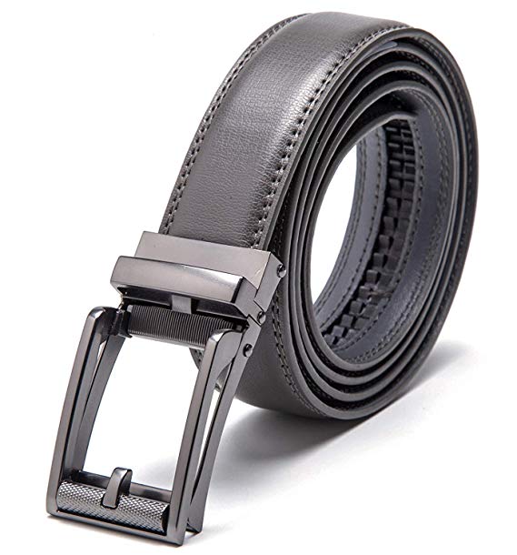 Men’s Leather Automatic Buckle Ratchet Dress Belt for Men Perfect Fit Waist Size Up to 46"-Functional, Stylish and Durable