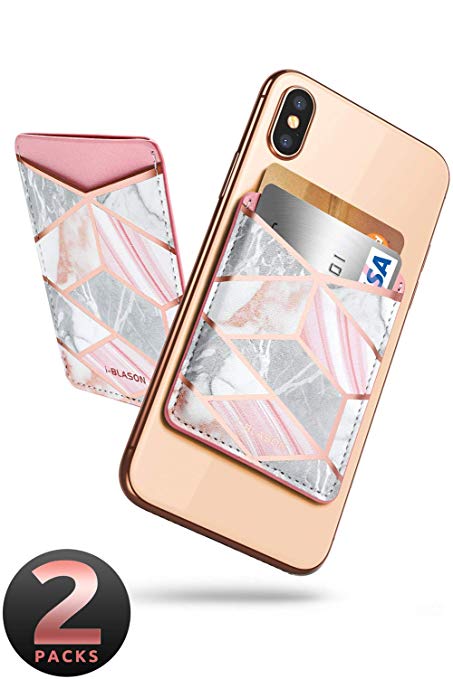 i-Blason Phone Card Holder, [2-Pack] Ultra Thin PU Leather 3M Adhesive Stick-on ID Credit Card Wallet Sticker Case Pouch Pocket for Most Smartphones (Marble)