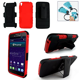 Alcatel One Touch Idol 3 (5.5") Case, Customerfirst Dual Layer Armor Defender Full Body Protective Hybrid Case Cover with Belt Clip Swivel Holster - Includes Key Chain (Armor Red)