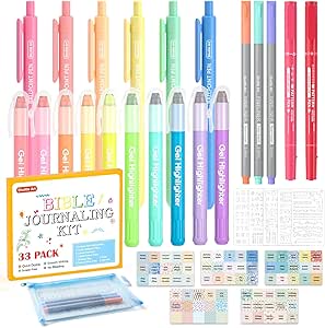 Shuttle Art Bible Highlighters and Pens No Bleed, 33 Pack Bible Journaling Kit, Bible Pens Gel Highlighters and Bible Tabs with a storage bag, Bible Markers No Bleed Through