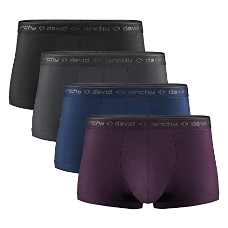 DAVID ARCHY Men's 4 Pack Underwear Micro Modal Separate Pouches Trunks with Fly