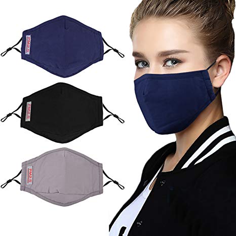 Dust Mask,Aniwon 3 Pack Anti Dust Pollution Mask with 6 Pcs Activated Carbon Filter Insert Washable Cotton Mouth Mask with Adjustable Straps