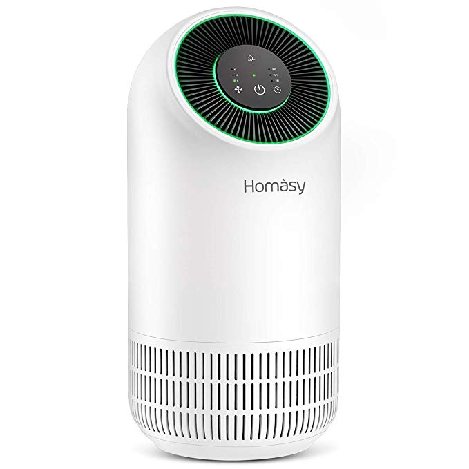 Homasy Air Purifier AP-HM434 with True HEPA & Activated Carbon Filter for Traps Allergens, Smoke, Odors, Mold, Dust, Germs, Pet Dander, 3-Speeds Air Cleaner with Optional Night Light, Whisper-Quiet