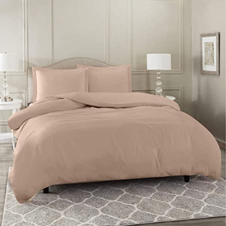 Nestl Bedding Duvet Cover with Fitted Sheet 4 Piece Set - Soft Double Brushed Microfiber Hotel Collection - Comforter Cover with Button Closure, Fitted Sheet, 2 Pillow Shams, King - Taupe