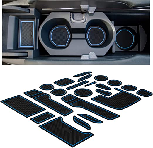 CupHolderHero for Honda Civic Accessories 2016-2021 Premium Custom Interior Non-Slip Anti Dust Cup Holder Inserts, Center Console Liner Mats, Door Pocket Liners 22-pc Set (Coupe) (Blue Trim)