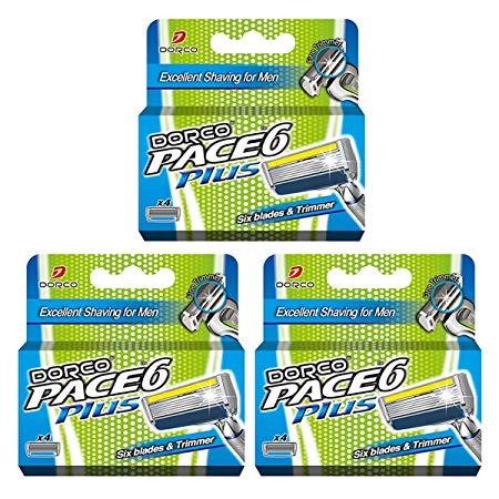 Dorco Pace 6  Razor Manual Blades for Men - 12 Blades - Safe & Sensitive Shaving System with Trimmer