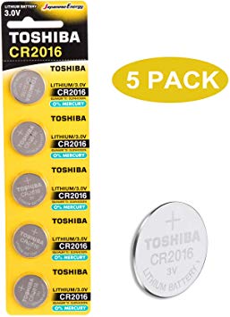 Toshiba CR2016 3V Lithium Coin Cell Battery Pack of 5