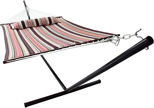 Sorbus Hammock with Spreader Bars and Detachable Pillow, Heavy Duty, 450 Pound Capacity, Accommodates 2 People, Perfect for Indoor/Outdoor Patio, Deck, Yard (Hammock with Stand, Mocha)