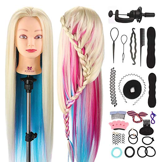 Neverland Beauty 26" 100% Synthetic Fiber Hair Hairdressing Training Head Manikin Doll Multicolored with Clamp Practice Mannequin + Hair Braid Accessoires Set