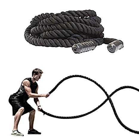 BATTLE ROPES by FireBreather. Best Workout Equipment for Fitness Enthusiasts & High Achievers. Total Body Training to improve Cardio & Strength. Poly Dacron Battling Rope includes ANCHOR STRAP KIT