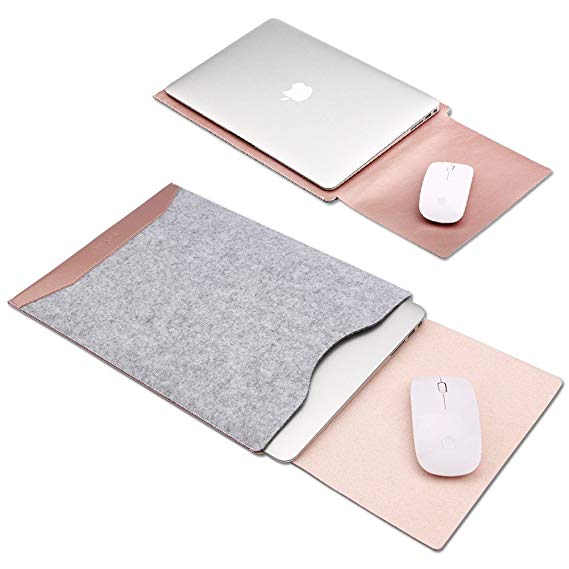 Soyan Leather and Felt Hybrid Laptop Sleeve for MacBook Pro/Air 13.3 Inches (Rose Gold)