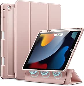 ESR Hybrid Case Compatible with iPad 9th Generation 2021, 8th Generation 2020, 7th Generation 2019, 10.2 inch, Pencil Holder, Magnetic Detachable Cover, Trifold Stand, Rebound Series, Frosted Pink