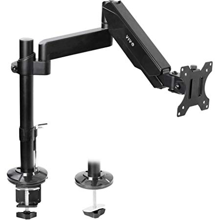 VIVO Black Heavy Duty Articulating Single Pneumatic Spring Arm Desk Mount Stand | Fits One (1) Standard to UltraWide Monitor Screen up to 35” with Max VESA 200x100 (STAND-V101H)