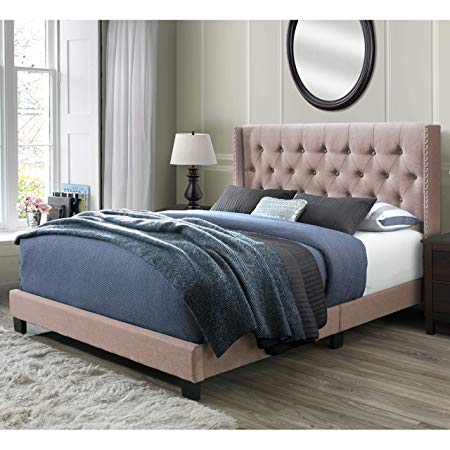 DG Casa 12850-Q-BSH Bardy Diamond Tufted Upholstered Wingback Panel Bed Frame, Queen Size in Blush Fabric