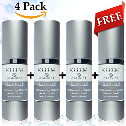 4 PACK Natural & Organic Anti Aging Vitamin C Serum for Face with Hyaluronic Acid. The Most Effective Anti Wrinkle Serum and Dark Spot Remover that Leaves Your Skin Radiant & More Youthful