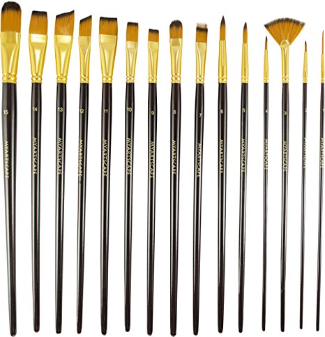 MyArtscape Anti-shedding 15 Synthetic Art Paintbrushes for Watercolor, Acrylic & Oil Painting