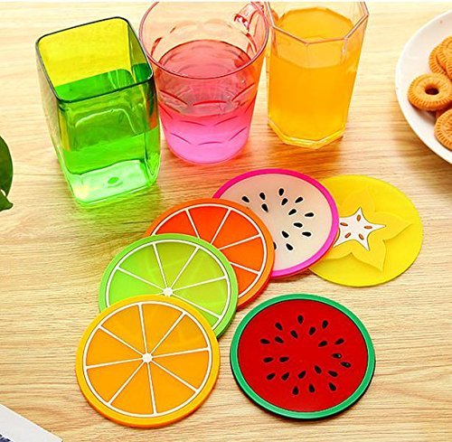 KaLaiXing brand Insulation pads. Silicone Fruit Slices Pattern Coaster Glass Cup Mat Drink Placemat Non Slip. Diameter: 9cm--6 pcs